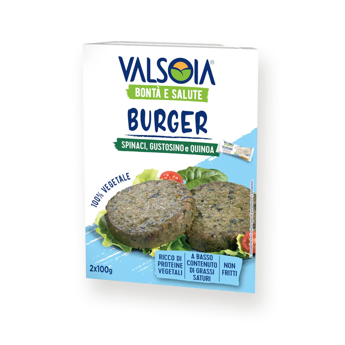 VALSOIA VEGETABLE BURGER SPINACH GUSTOSINO AND QUINOA 200 GR (6 in a box)