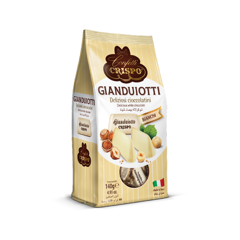 CRISPO PRALINES GIANDUIOTTO WHITE CHOCOLATE 140 GR (14 in a box)