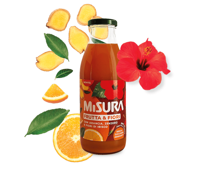 MISURA FRUIT JUICE FRUTTA & FIORI ORANGE GINGER AND IBISCO FLOWERS GLASS 500 ML (6 IN A BOX)