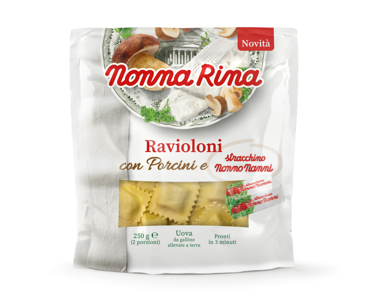 NONNA RINA STUFFED PASTA RAVIOLONI WITH PORCINI AND STRACCHINO 250 GR (8 in a box)