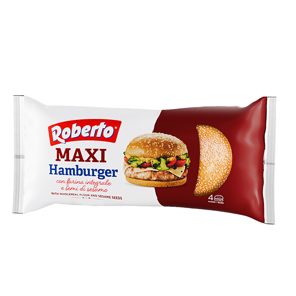 ROBERTO BREAD WHOLMEAL MAXI HAMBURGER INTEGRALE WITH SESAM SEEDS X4 300 GR (8 in a box)