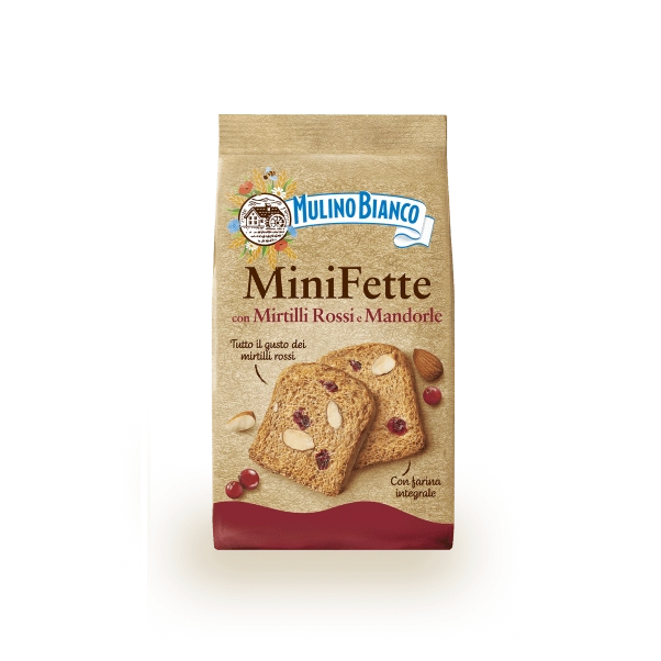 MULINO BIANCO WHOLEMEAL MINIFETTE INTEGRALI MIRTILLI ROSSI E MANDORLE 90 GR (10 in a box)