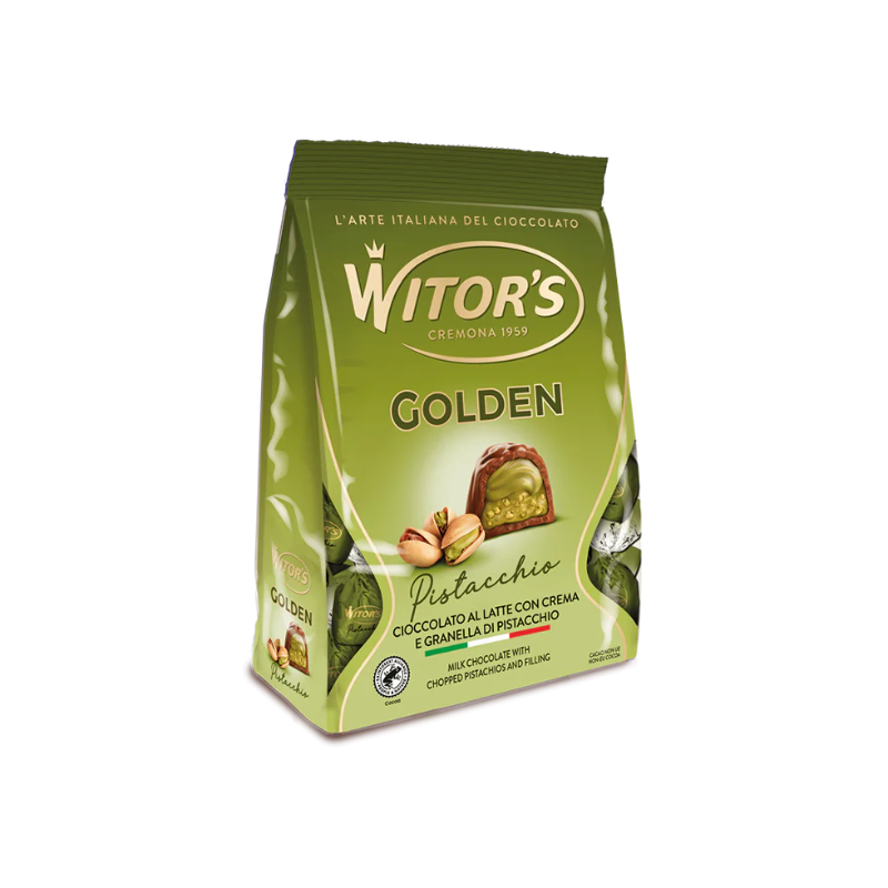 WITOR'S PRALINES GOLDEN MILK CHOCOLATE PISTACHIO 200 GR (12 in a box)