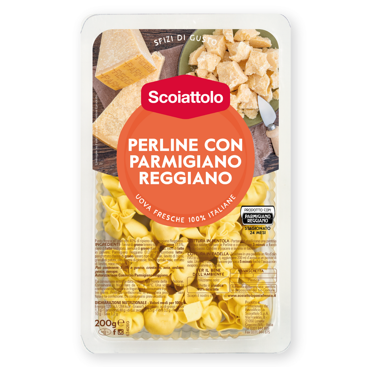 SCOIATTOLO STUFFED PASTA PERLINE WITH CHEESE PARMIGIANO REGGIANO 200 GR (6 in a box)