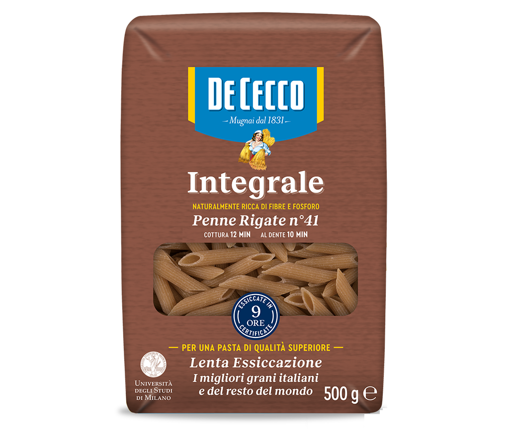 DE CECCO PASTA WHOLEMEAL PENNE RIGATE N.41 500 GR (16 in a box)