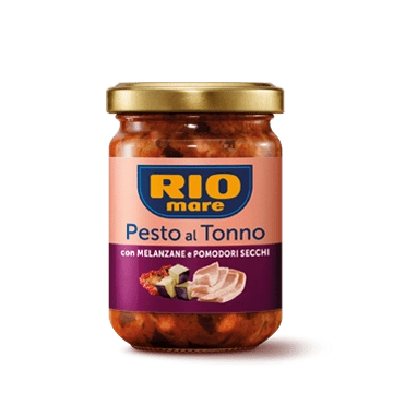 RIOMARE TUNA PESTO AUBERGINE AND SUNDRIED TOMATOES JAR 130 GR (12 in a box)