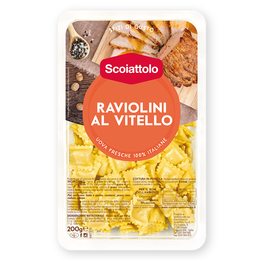 SCOIATTOLO STUFFED PASTA RAVIOLINI WITH VEAL 200 GR (6 in a box)