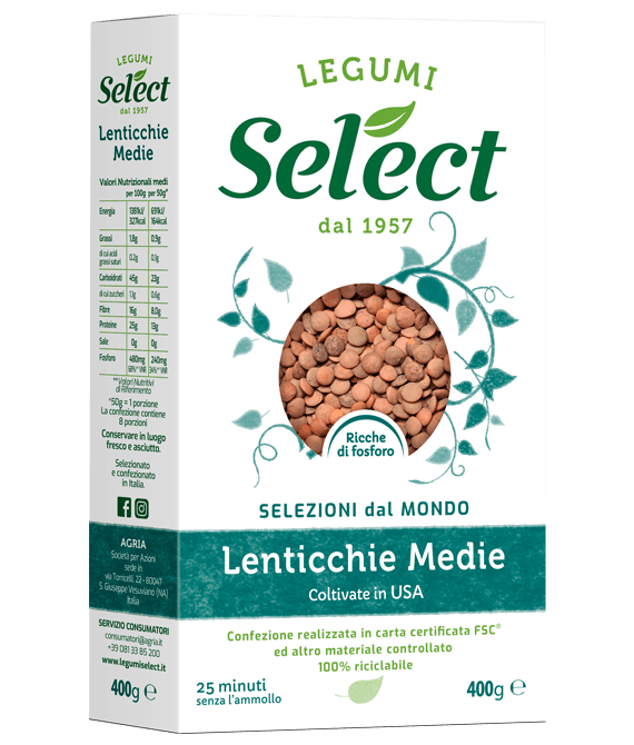 SELECT DRIED VEGETABLES LENTILS MEDIUM 400 GR (18 in a box)