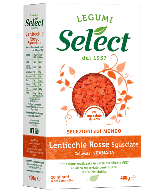 SELECT DRIED VEGETABLES LENTILS RED SHELLED 400 GR (9 in a box)