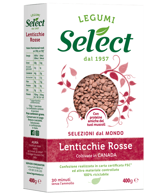 SELECT DRIED VEGETABLES LENTILS RED 400 GR (18 in a box)