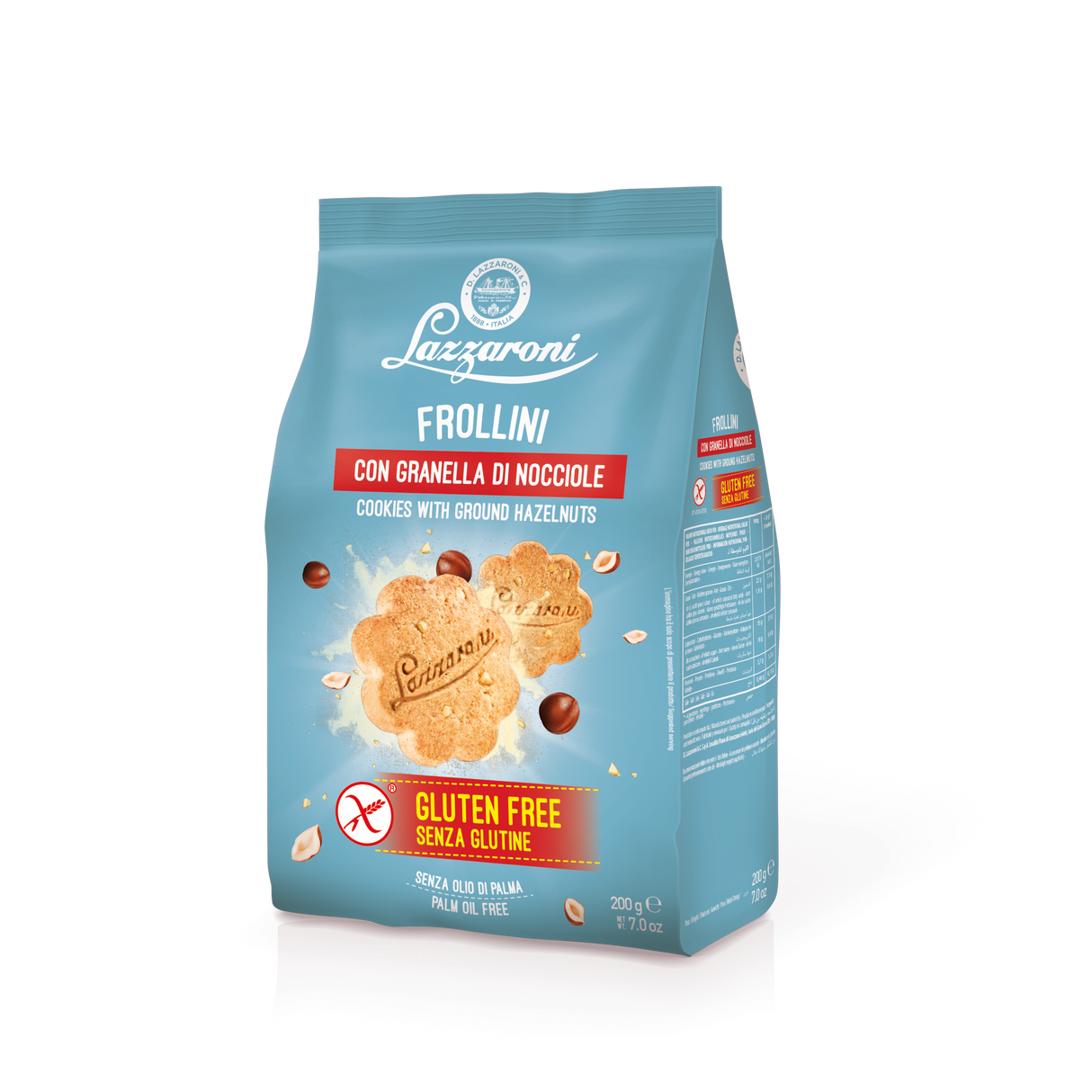 LAZZARONI BISCUITS SHORTBREAD CHOPPED HAZELNUTS GLUTEN FREE 200 GR (10 in a box)