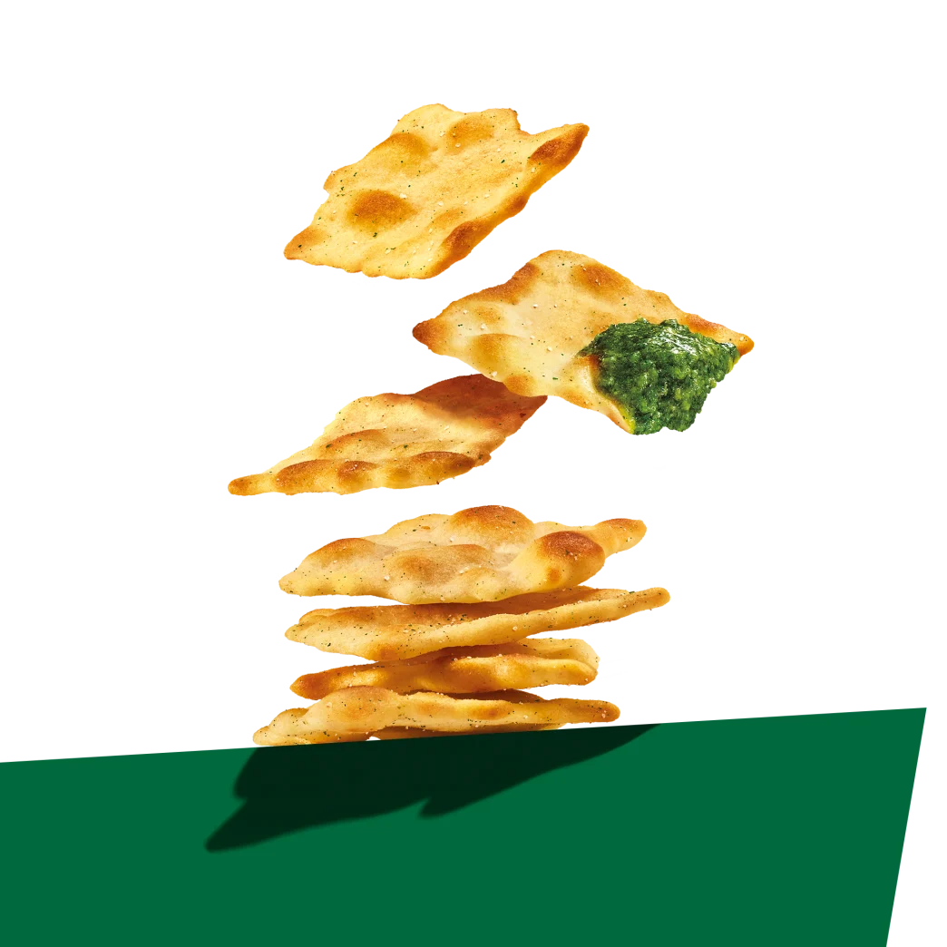 PAVESI SNACK CRACKER SFOGLINE PESTO X6 180 GR (16 in a box)