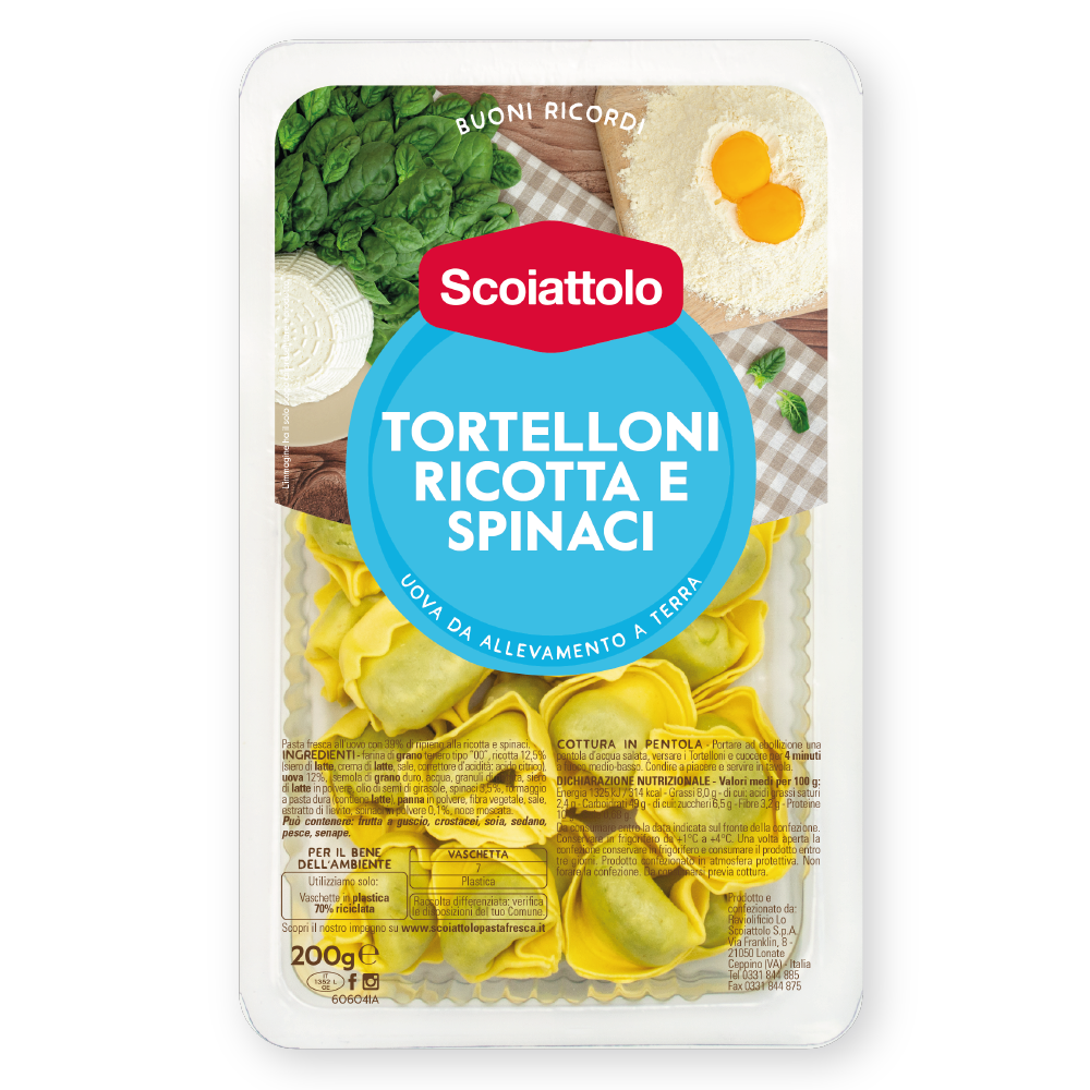 SCOIATTOLO STUFFED PASTA TORTELLONI WITH RICOTTA AND SPINACH 200 GR (9 in a box)