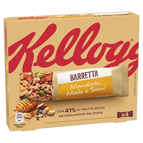 KELLOGG'S SNACK BARS ALMONDS HONEY AND SEEDS X4 128 GR (10 in a box)