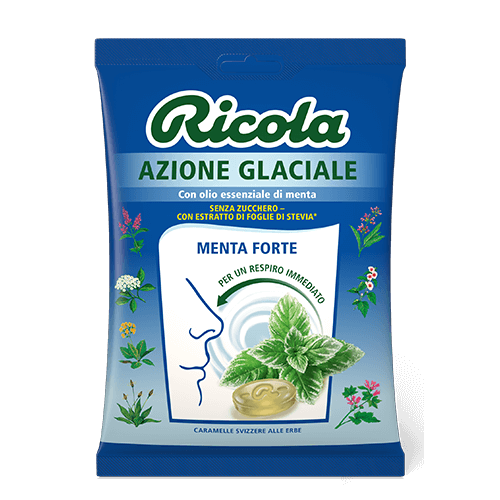 RICOLA CANDY SUGAR FREE AZIONE GLACIALE STRONG MINT BAG 70 GR (12 in a box)