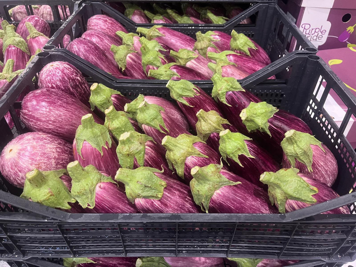 FRESH VEGETABLES AUBERGINE STRIPED £2.13 AL KG (APPROX 6.3 KG) - ONLY LONDON AREA