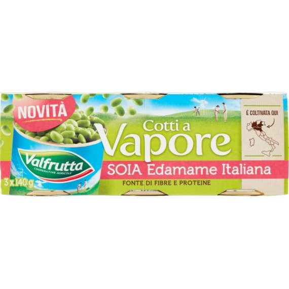 VALFRUTTA COTTO A VAPORE SOY EDAMAME ITALIAN TIN 140 GR X3 (8 in a box)
