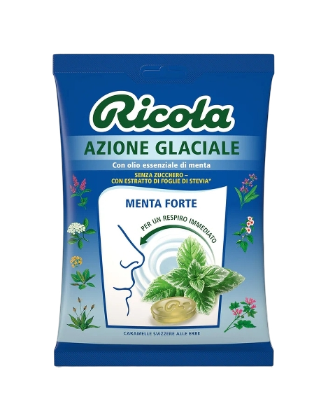 RICOLA CANDY SUGAR FREE AZIONE GLACIALE STRONG MINT BAG 70 GR (12 in a box)