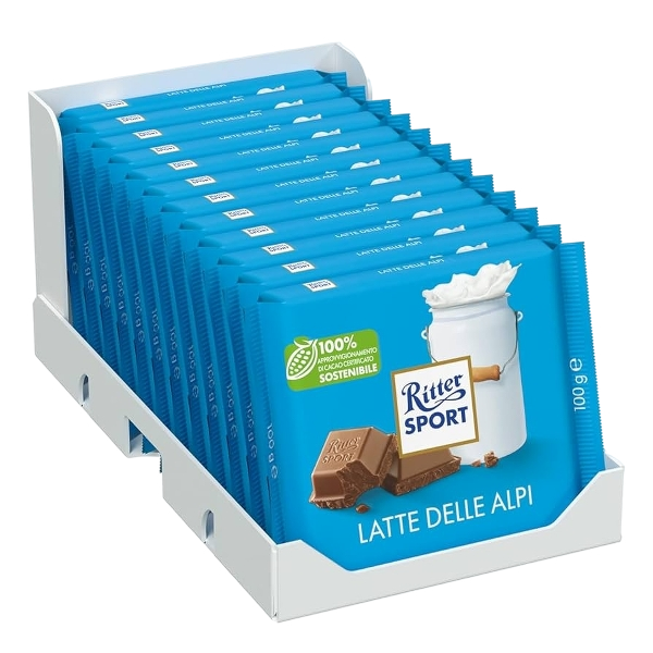RITTER SPORT CHOCOLATE BAR ALPI 100 GR (12 in a box)