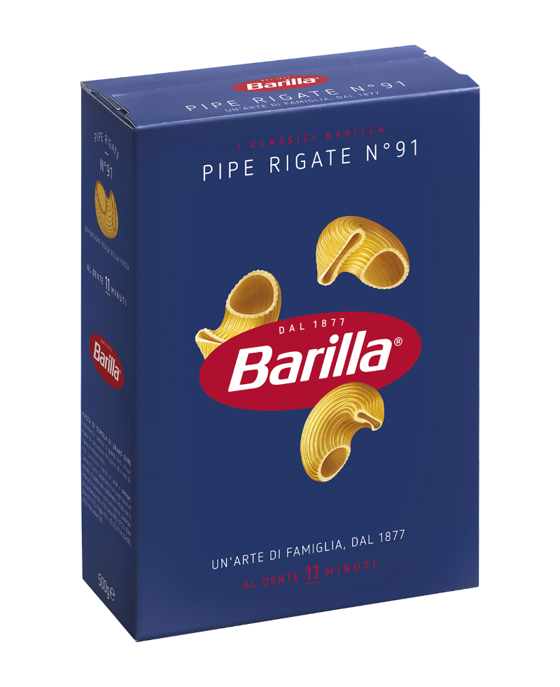 BARILLA PASTA DI SEMOLA PIPE RIGATE N.91 500 GR (12 in a box)