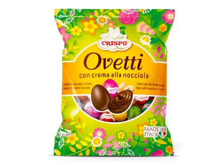 CRISPO PRALINES OVETTI FILLED CREAM HAZELNUT 130 GR (12 in a box)