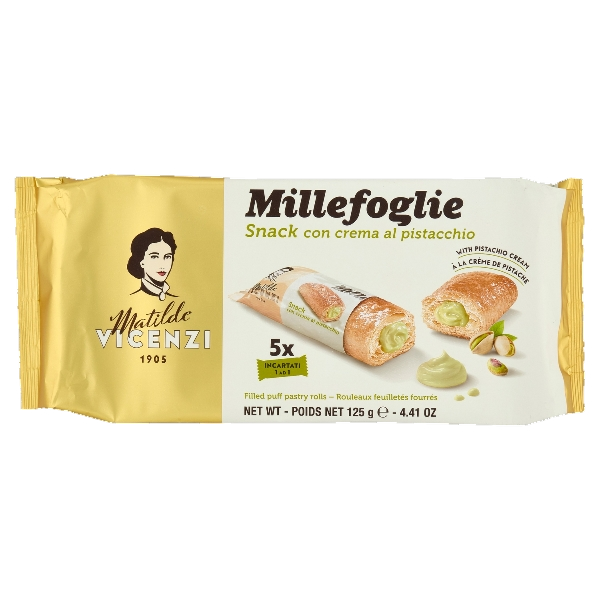VICENZI MILLEFOGLIE D'ITALIA CREAM PISTACHIO X5 125 GR (16 in a box)