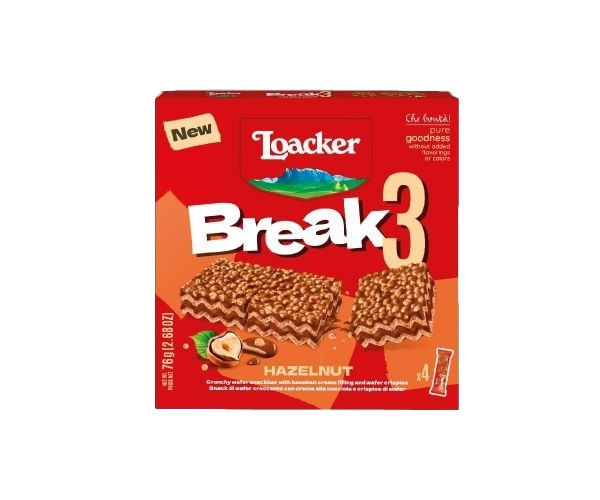 LOACKER WAFER BREAK3 HAZELNUT MULTIPACK X4 76 GR (10 in a box)
