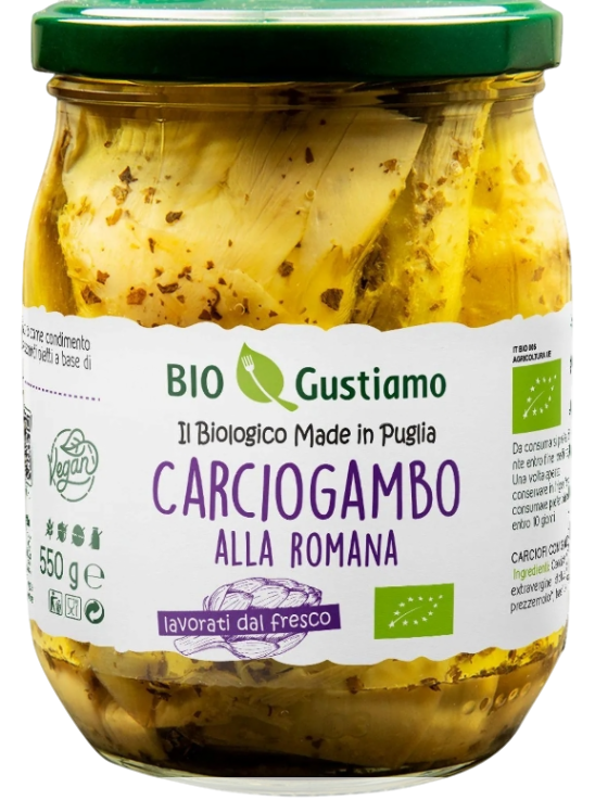 BIO GUSTIAMO ARTICHOKES CARCIOGAMBO ALLA ROMANA IN OIL 550 GR (6 in a box)