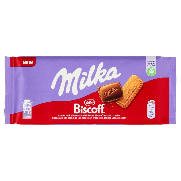 MILKA CHOCOLATE BAR MILK LOTUS BISCOFF 90 GR (24 in a box)