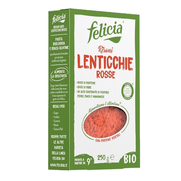 FELICIA PASTA GLUTEN FREE RED LENTILS RISONI 250 GR (12 IN A BOX)