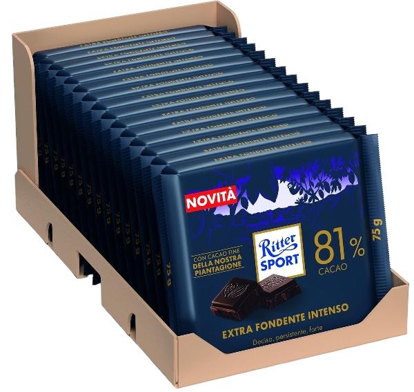 RITTER SPORT CHOCOLATE BAR EXTRA DARK INTENSO 81% 75 GR (15 in a box)