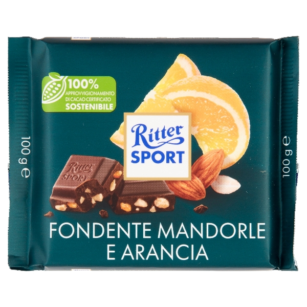 RITTER SPORT CHOCOLATE BAR DARK ALMOND ORANGE 100 GR (12 in a box)
