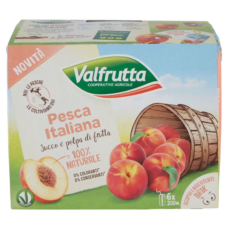 VALFRUTTA NETTARE FRUIT JUICE PESCA BRICK 200 ML X6 (4 in a box)