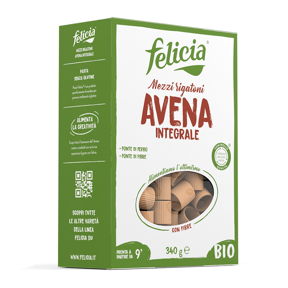 FELICIA PASTA GLUTEN FREE OAT WHOLEMAL MEZZI RIGATONI 340 GR (12 IN A BOX)
