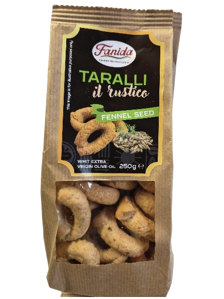 FANIDA TARALLI RUSTICO FENNEL SEEDS WITH EXTRA VIRGIN OLIVE OIL 250 GR (16 in a box)
