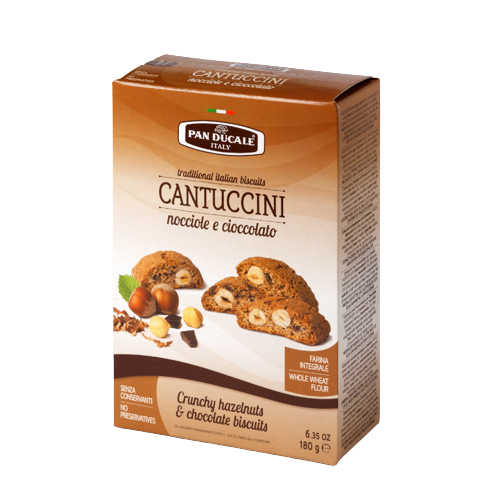 PAN DUCALE BISCUITS CANTUCCINI HAZELNUTS AND COCOA 180 GR (12 in a box)