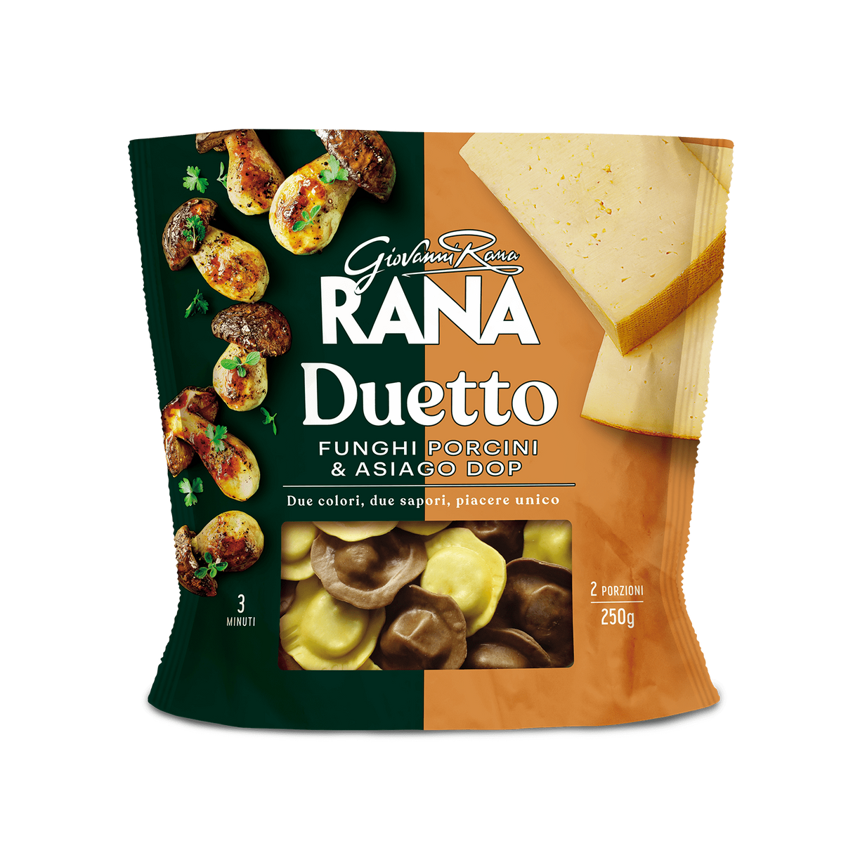 RANA DUETTO STUFFED PASTA RAVIOLI WITH PORCINI MUSHROOMS & CHEESE ASIAGO 250 GR (4 in a box)