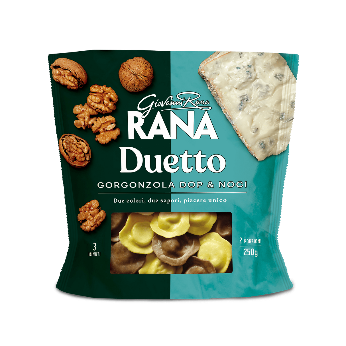 RANA DUETTO STUFFED PASTA RAVIOLI WITH CHEESE GORGONZOLA & WALNUTS 250 GR (4 in a box)