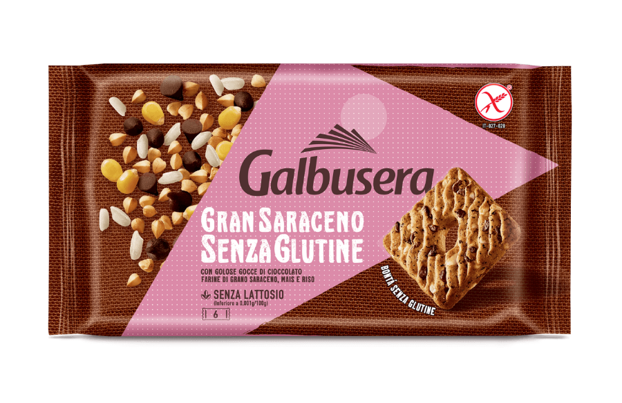 GALBUSERA BISCOTTI GRAN SARACENO DROPS OF CHOCOLATE GLUTEN FREE X6 260 GR (14 in a box)