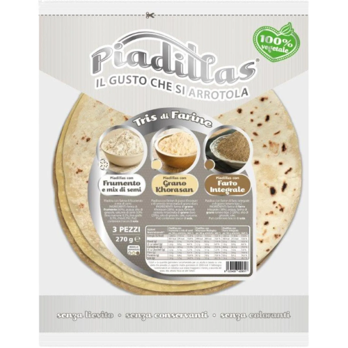 PIADILLAS BAKERY PIADINE TRIS DI FARINE X3 270 GR (15 in a box)