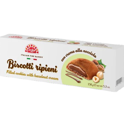 DI LEO BISCOTTI RIPIENI STUFFED WITH HAZELNUT CREAM 150 GR (14 in a box)