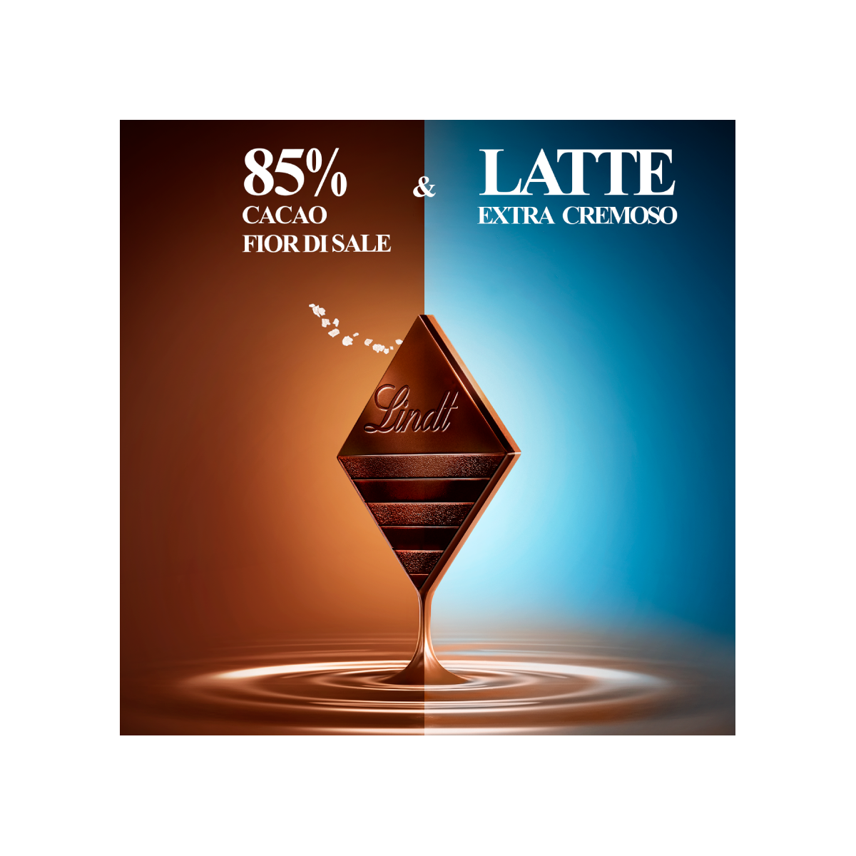 LINDT EXCELLENCE CHOCOLATE BAR FUSION 85% FIOR DI SALE & LATTE 100 GR (20 in a box)