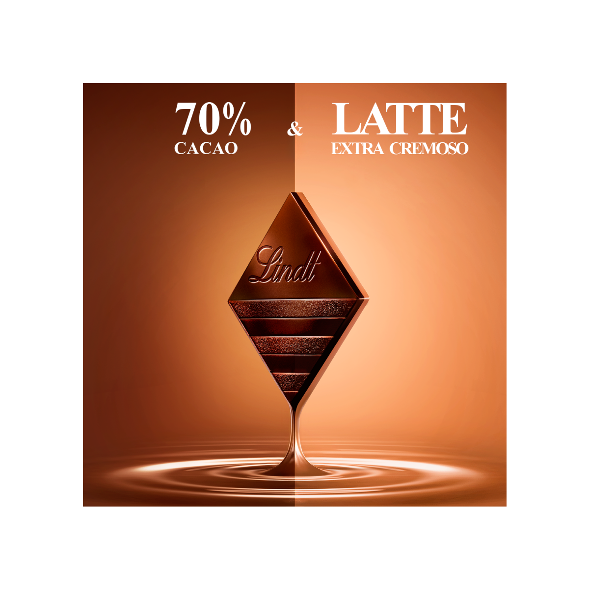 LINDT EXCELLENCE CHOCOLATE BAR FUSION 70% COCOA & LATTE EXTRA CREMOSO 100 GR (20 in a box)
