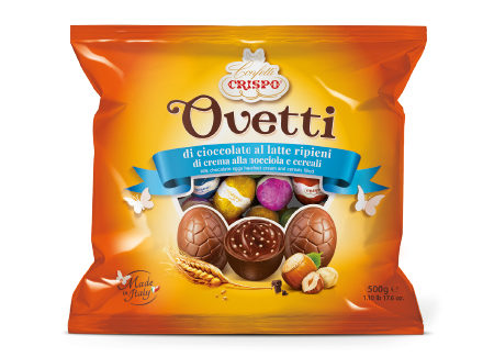 CRISPO PRALINES OVETTI FILLED CREAM HAZELNUT 500 GR (20 in a box)