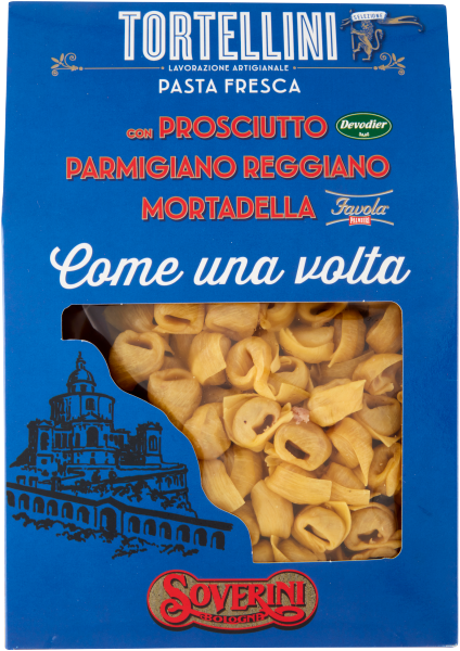 SOVERINI STUFFED PASTA TORTELLINI WITH HAM PARMIGIANO AND MORTADELLA 250 GR (6 in a box)