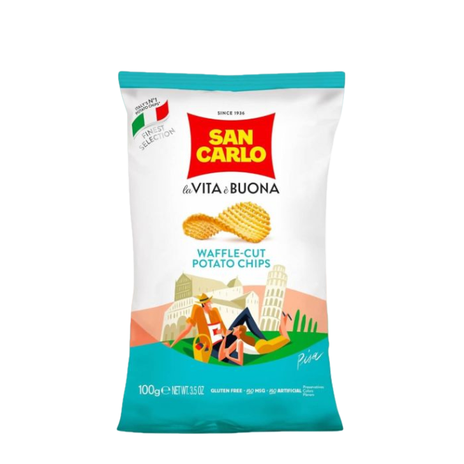 SAN CARLO CRISPS WAFFLE CUT CRISPS 100 GR (20 in a box)
