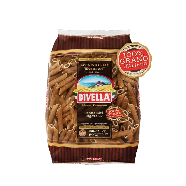 DIVELLA PASTA WHOLEMEAL PENNE ZITI RIGATE N.27 500 GR (24 IN A BOX)