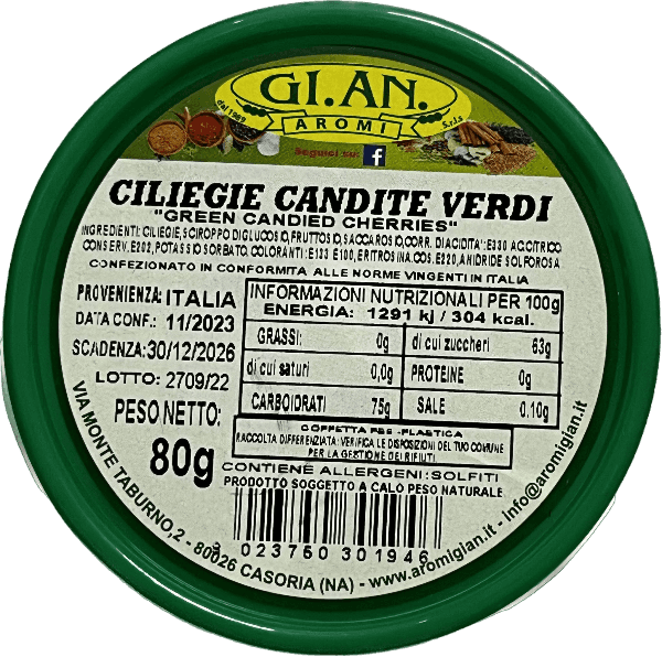 GI. AN. AROMI CRYSTALLIZED CHERRIES GREEN 80 GR (24 in a box)