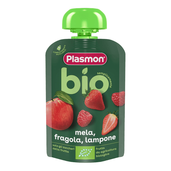 PLASMON FRUIT JUICE BIO POUCH STRAWBERRY APPLE & RASPBERRY 100 ML (6 in a box)