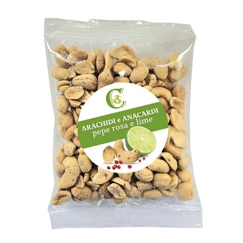 CIAVOLINO DRIED FRUITS SNACK CASHEW NUTS, PEANUTS, PINK PEPPER AND LIME 100 GR (12 in a box)